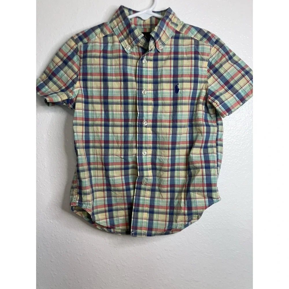 Ralph‎ Lauren Boys Size 4T Button Down Shirt Multicolor Plaid Preppy SUMMER Pony